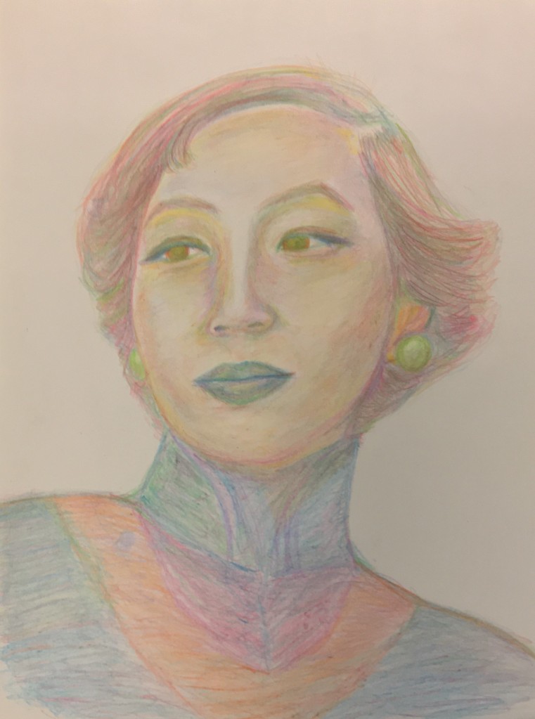 Original colour portrait of Eileen Chang by a Palmers Green Library staff member
