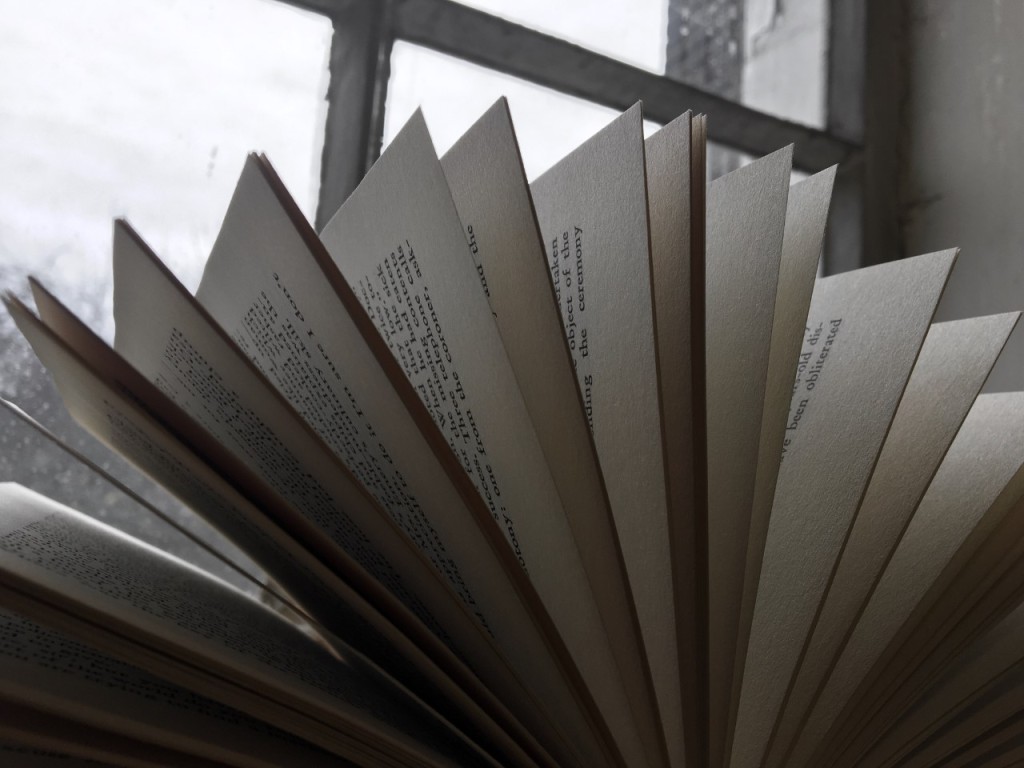 Close up of pages of an open book.