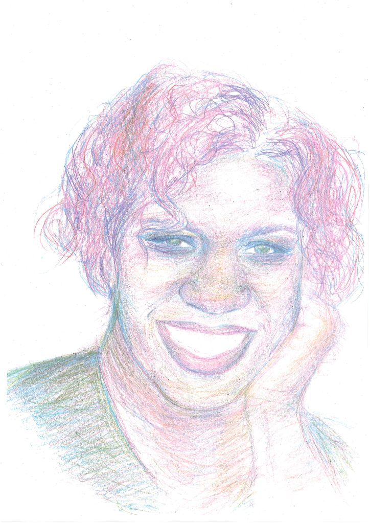 Pencil colour portrait of Dorothy Koomson
